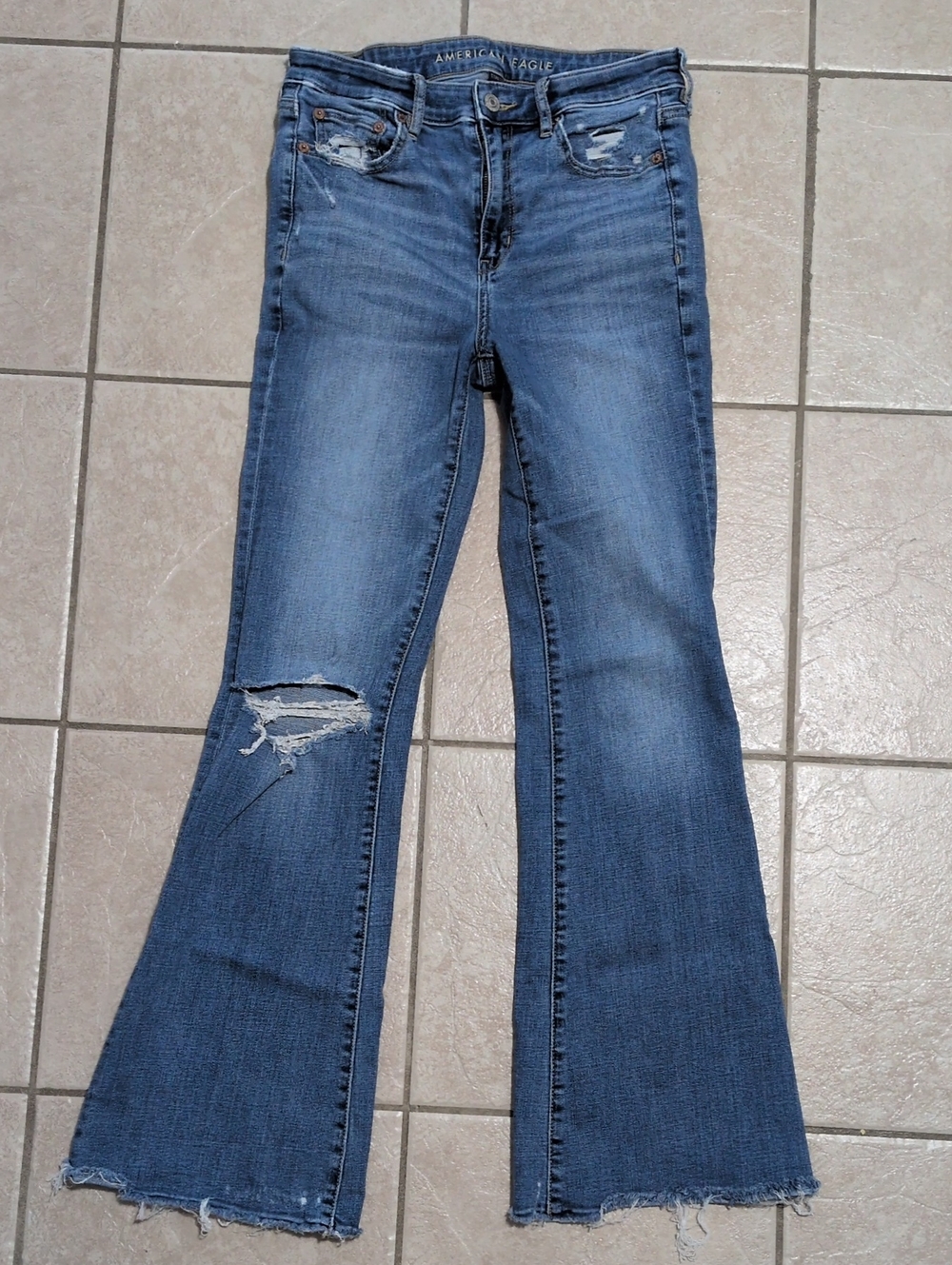 American Eagle Outfitters Blue Distressed Flare Jeans 4